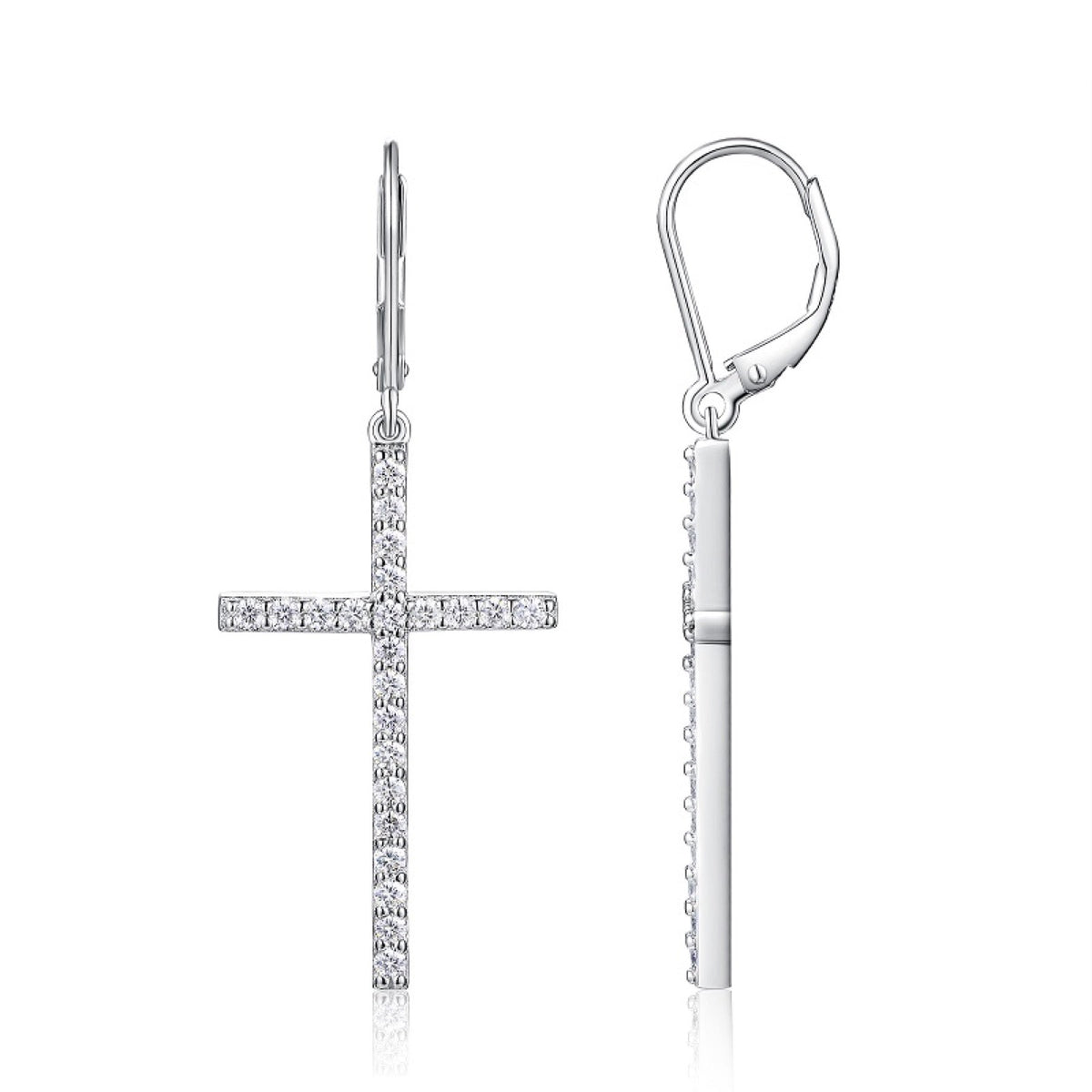 Arcanum Moissanite Cross Drop Earrings in Sterling Silver