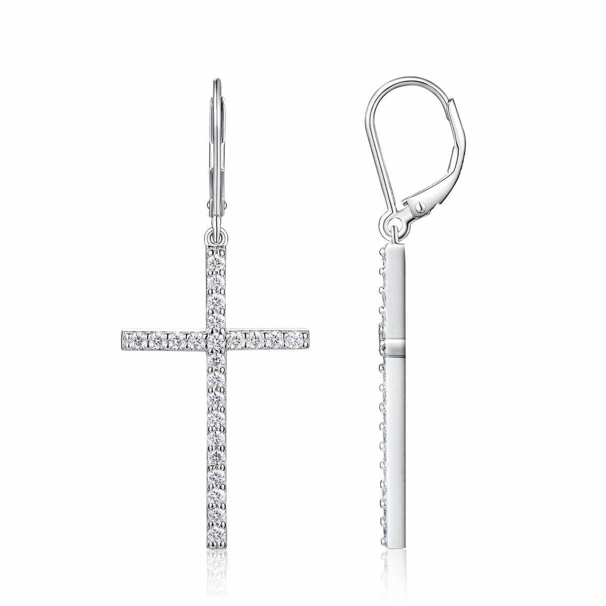 Arcanum Moissanite Cross Drop Earrings in Sterling Silver