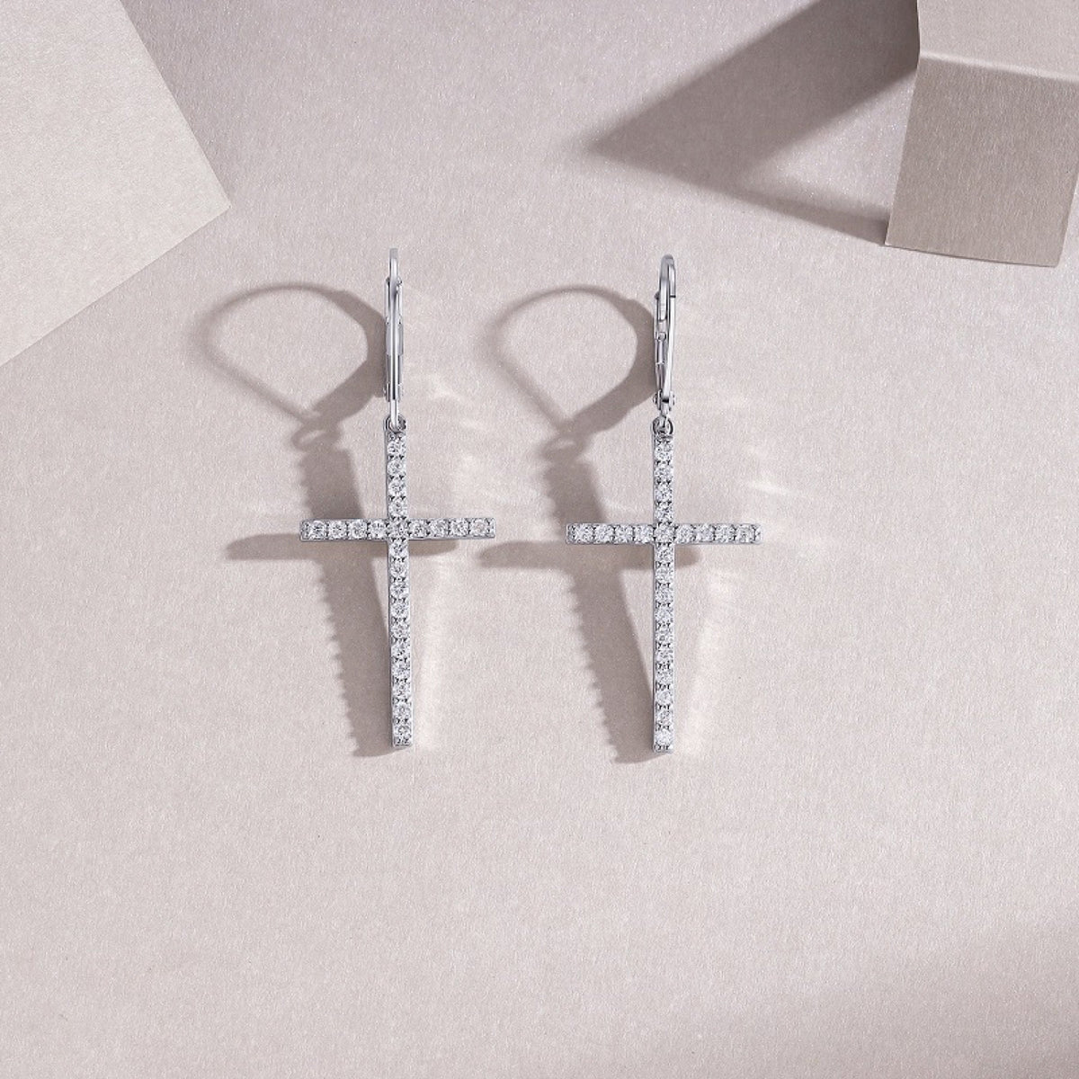 Arcanum Moissanite Cross Drop Earrings in Sterling Silver