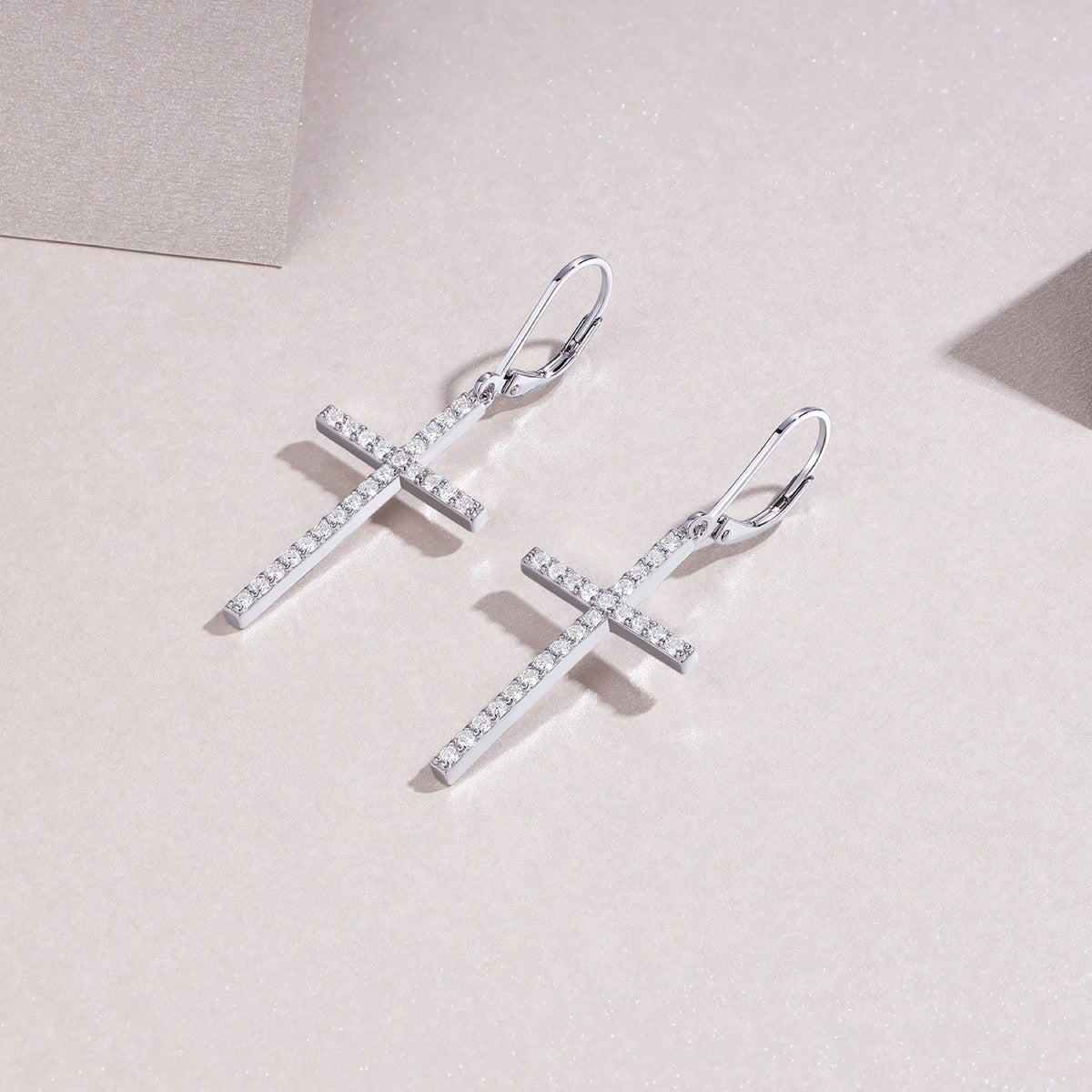 Arcanum Moissanite Cross Drop Earrings in Sterling Silver