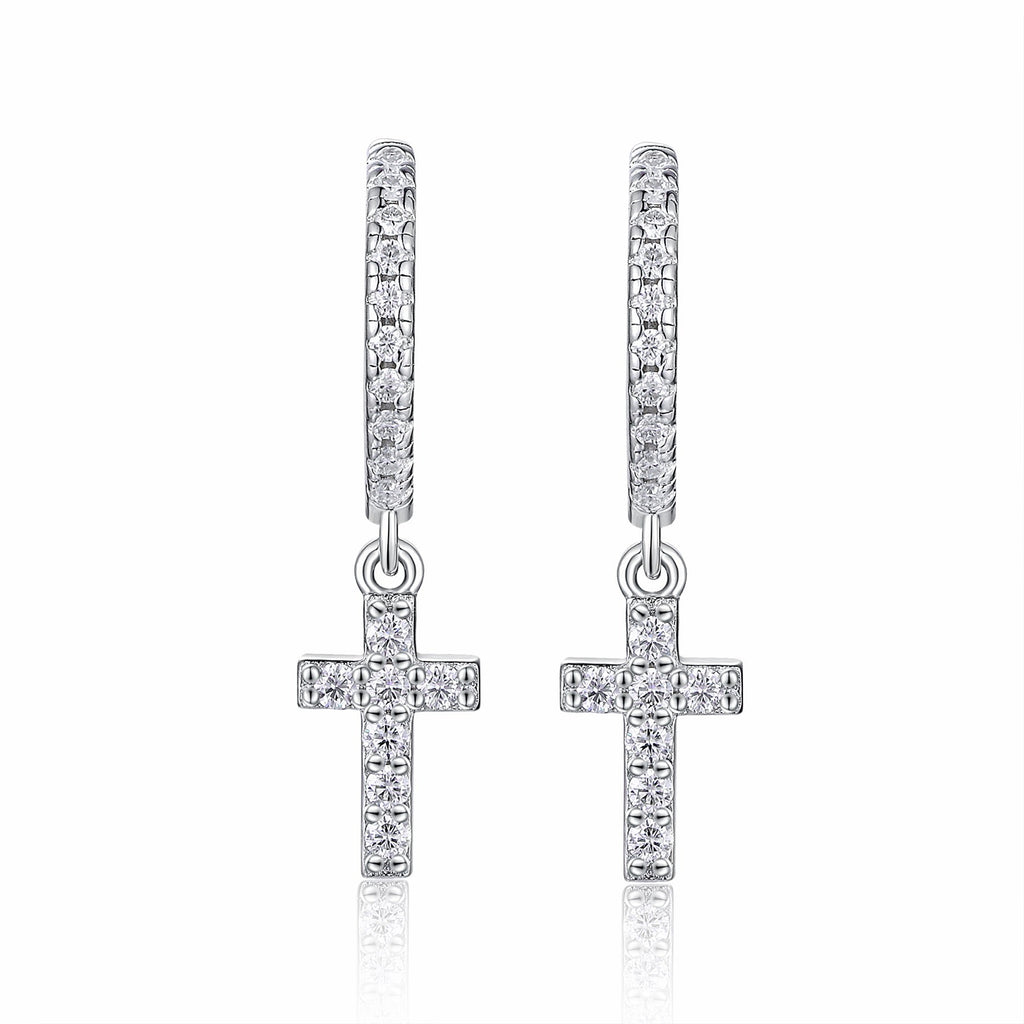 Pieta Moissanite Cross Drop Earrings in Sterling Silver