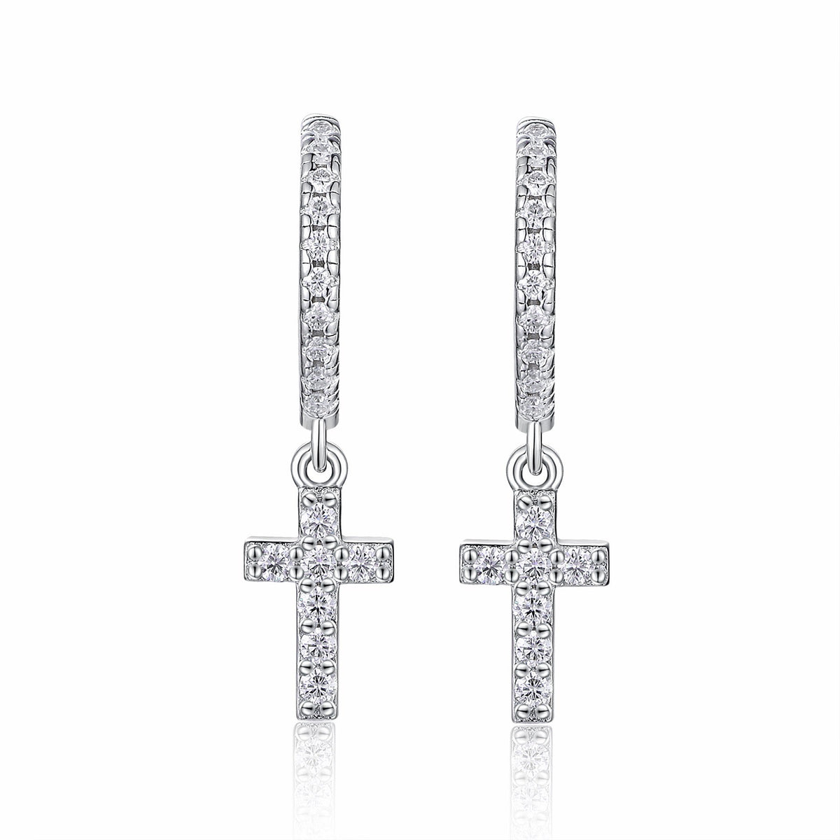 Pieta Moissanite Cross Drop Earrings in Sterling Silver