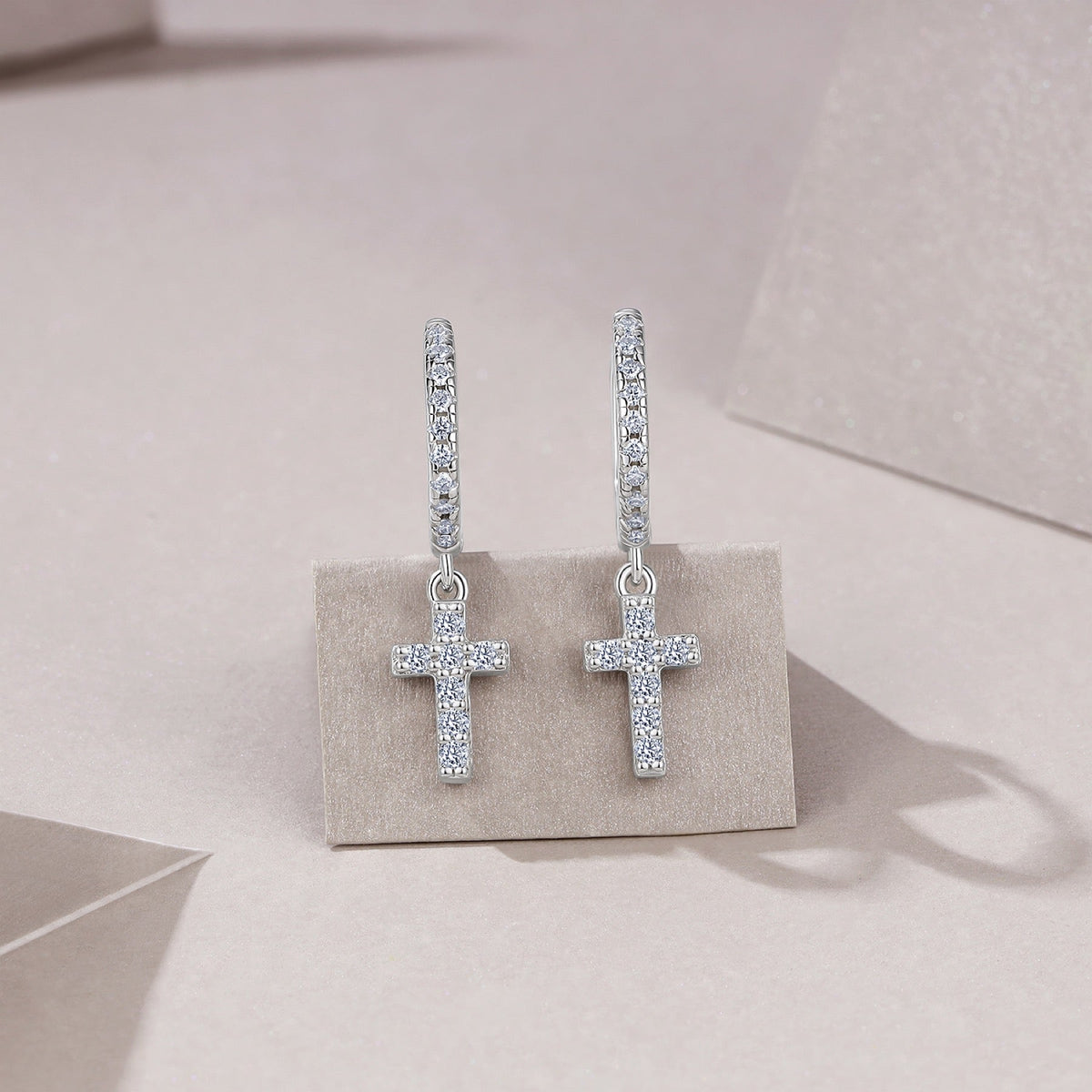 Pieta Moissanite Cross Drop Earrings in Sterling Silver