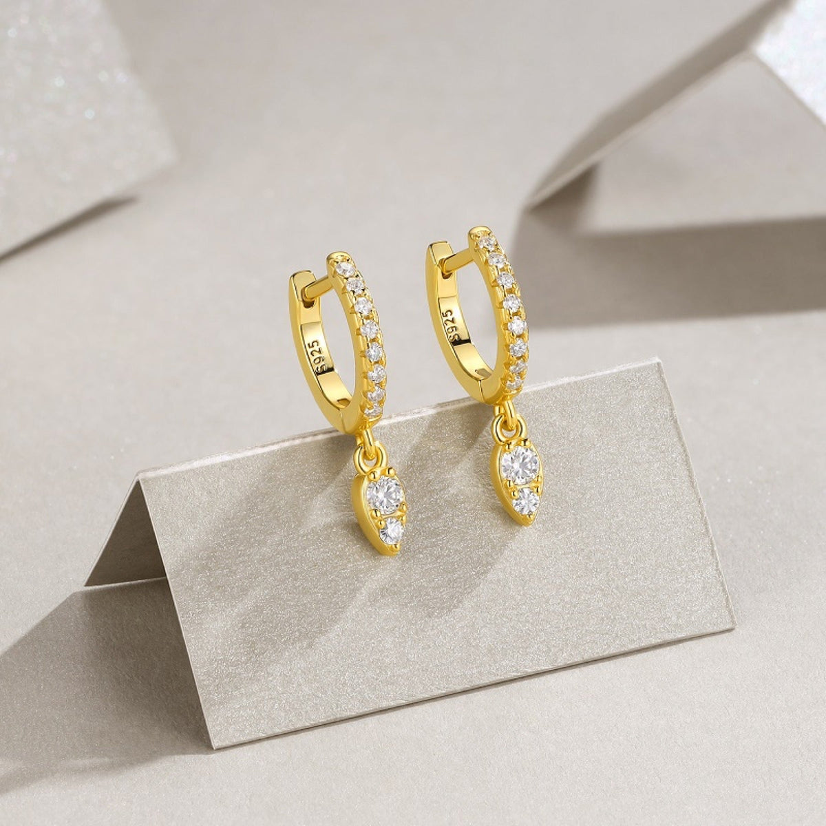 Punta Moissanite Drop Huggie Hoop Earrings in Gold-Tone Sterling Silver