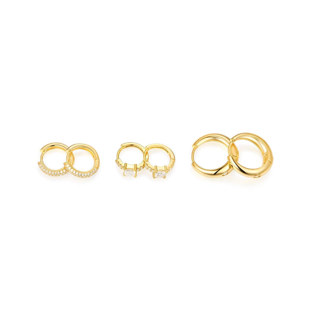 Terzetto Moissanite Huggie Hoop Set Earrings in Gold-Tone Sterling Silver