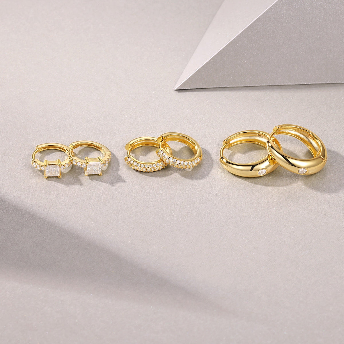 Terzetto Moissanite Huggie Hoop Set Earrings in Gold-Tone Sterling Silver
