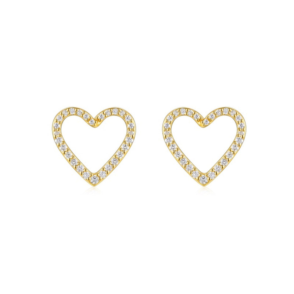 Amore Moissanite Heart Stud Earrings in Gold-Tone Sterling Silver