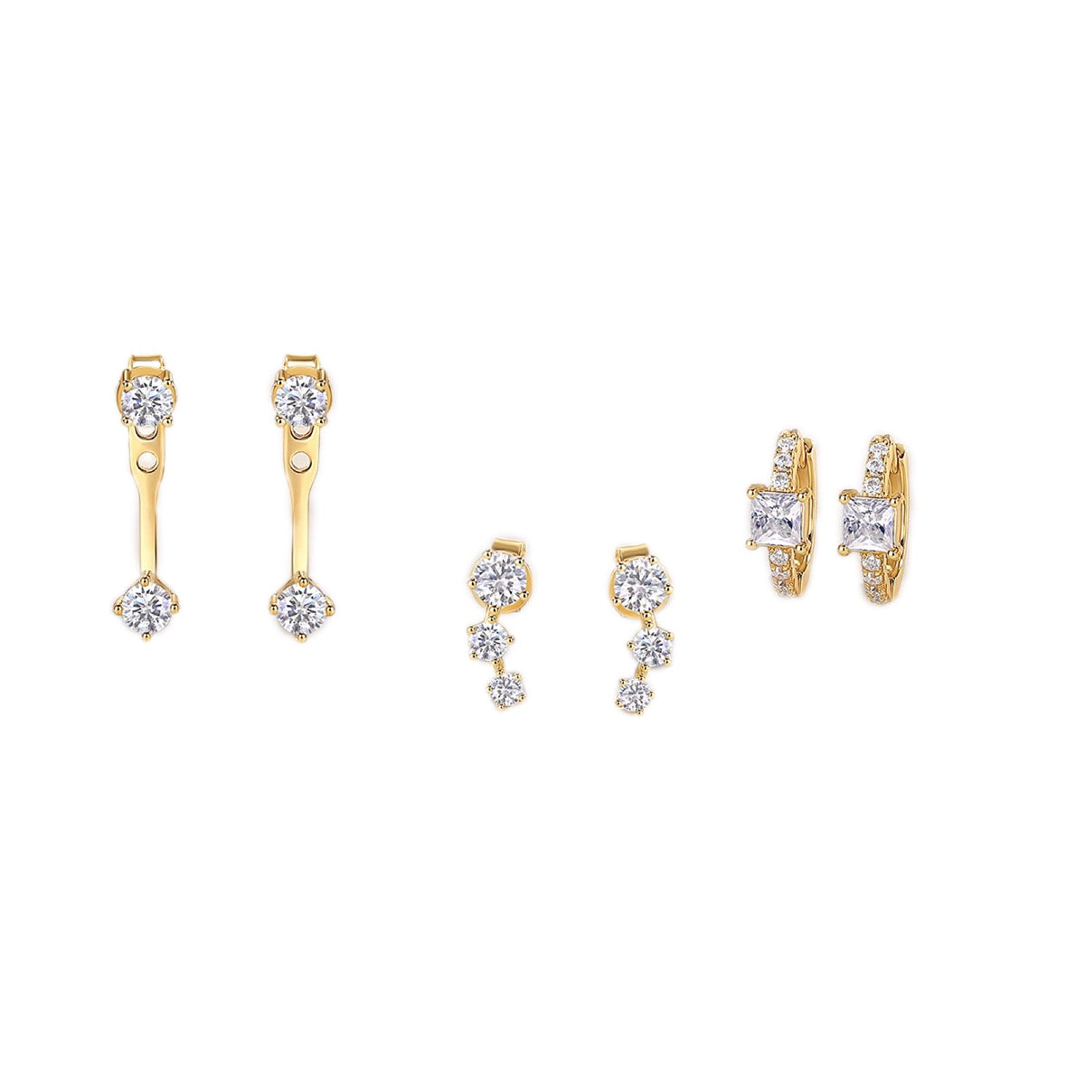 Gradino Moissanite Drop Stud Set Earrings in Gold-Tone Sterling Silver