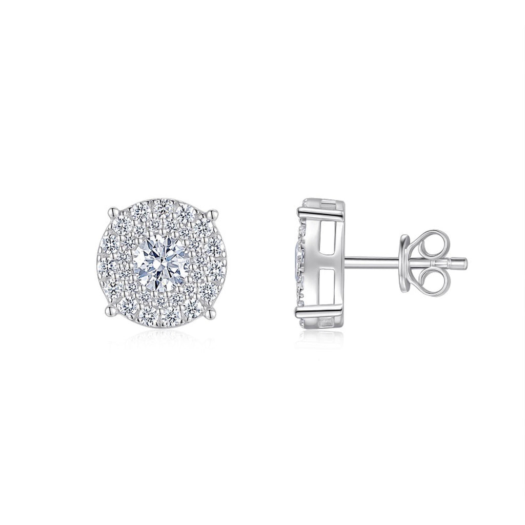 Radiale Moissanite Halo Stud Earrings in Sterling Silver