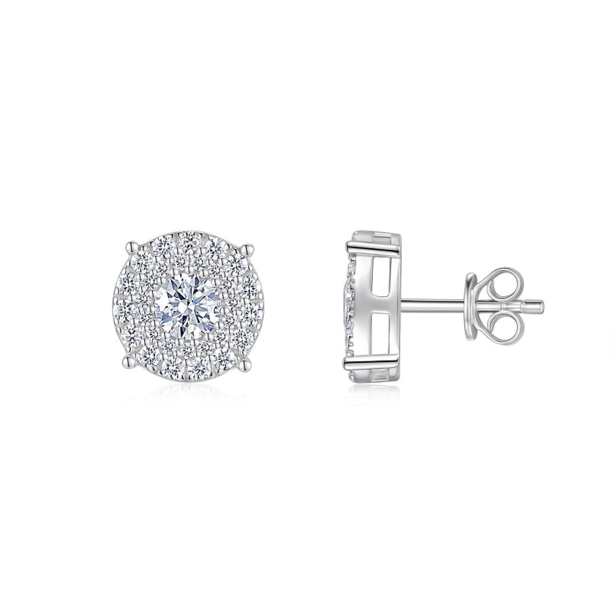 Radiale Moissanite Halo Stud Earrings in Sterling Silver
