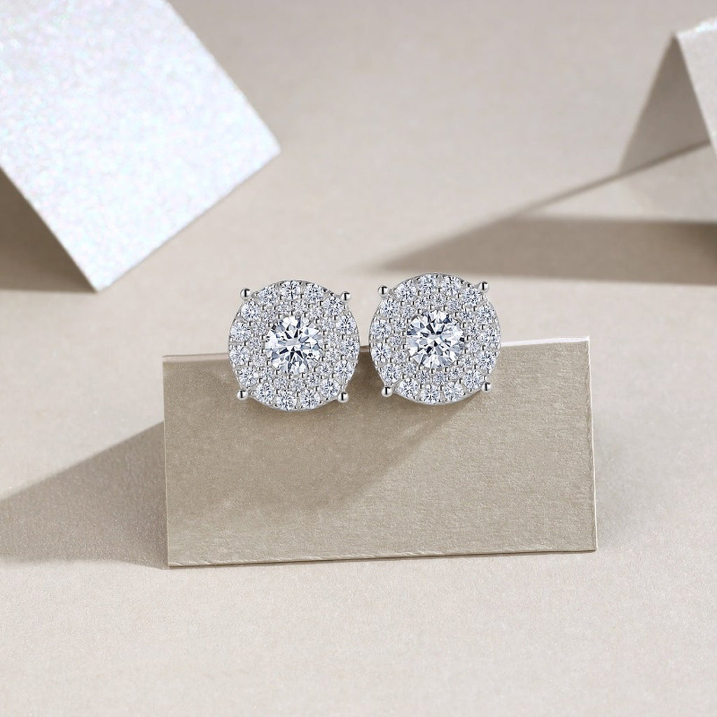 Radiale Moissanite Halo Stud Earrings in Sterling Silver