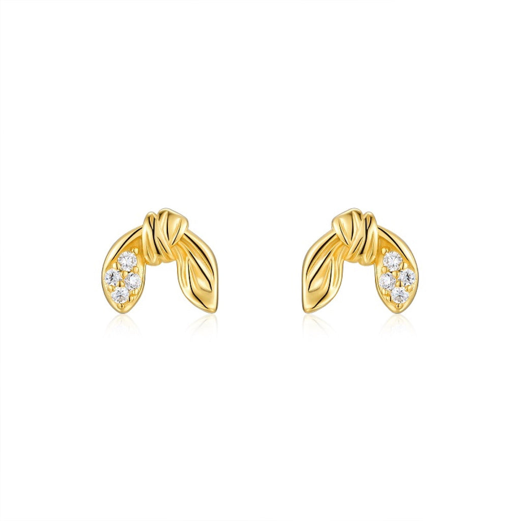 Foglie Moissanite Leaf Stud Earrings in Gold-Tone Sterling Silver