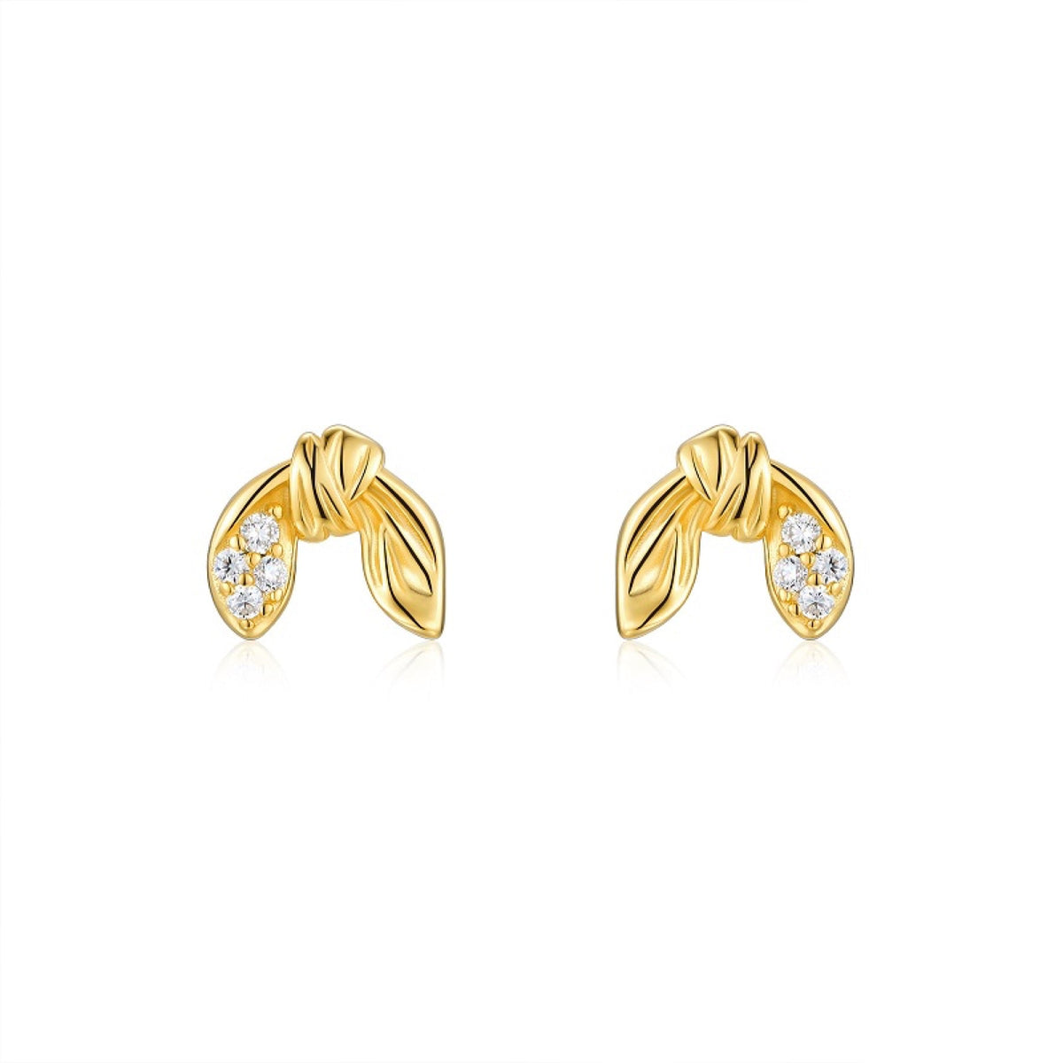 Foglie Moissanite Leaf Stud Earrings in Gold-Tone Sterling Silver