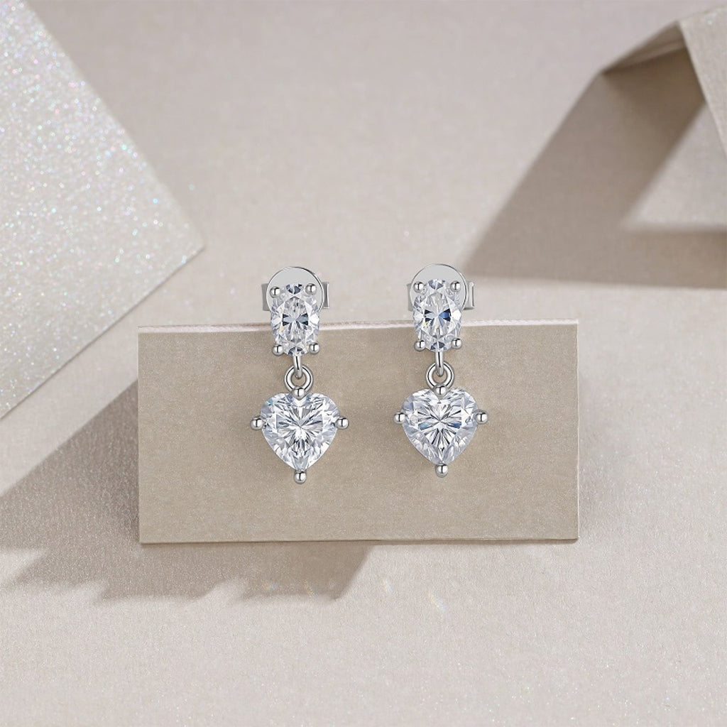 Duetto Moissanite Two-Stone Drop Earrings in Sterling Silver