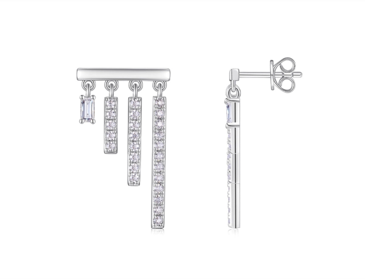 Cascata Moissanite Baguette Fringe Drop Earrings in Sterling Silver