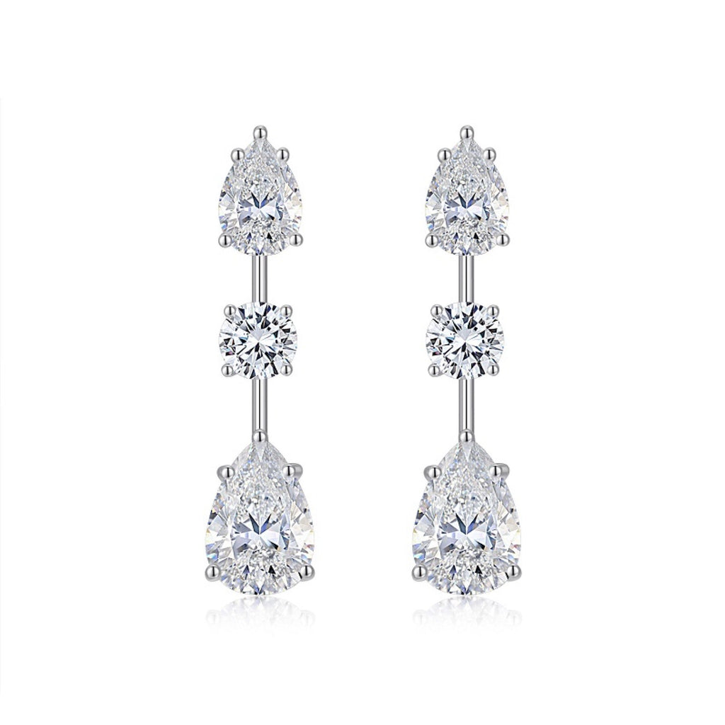 Rivolo Moissanite Three-Stone Drop Earrings in Sterling Silver