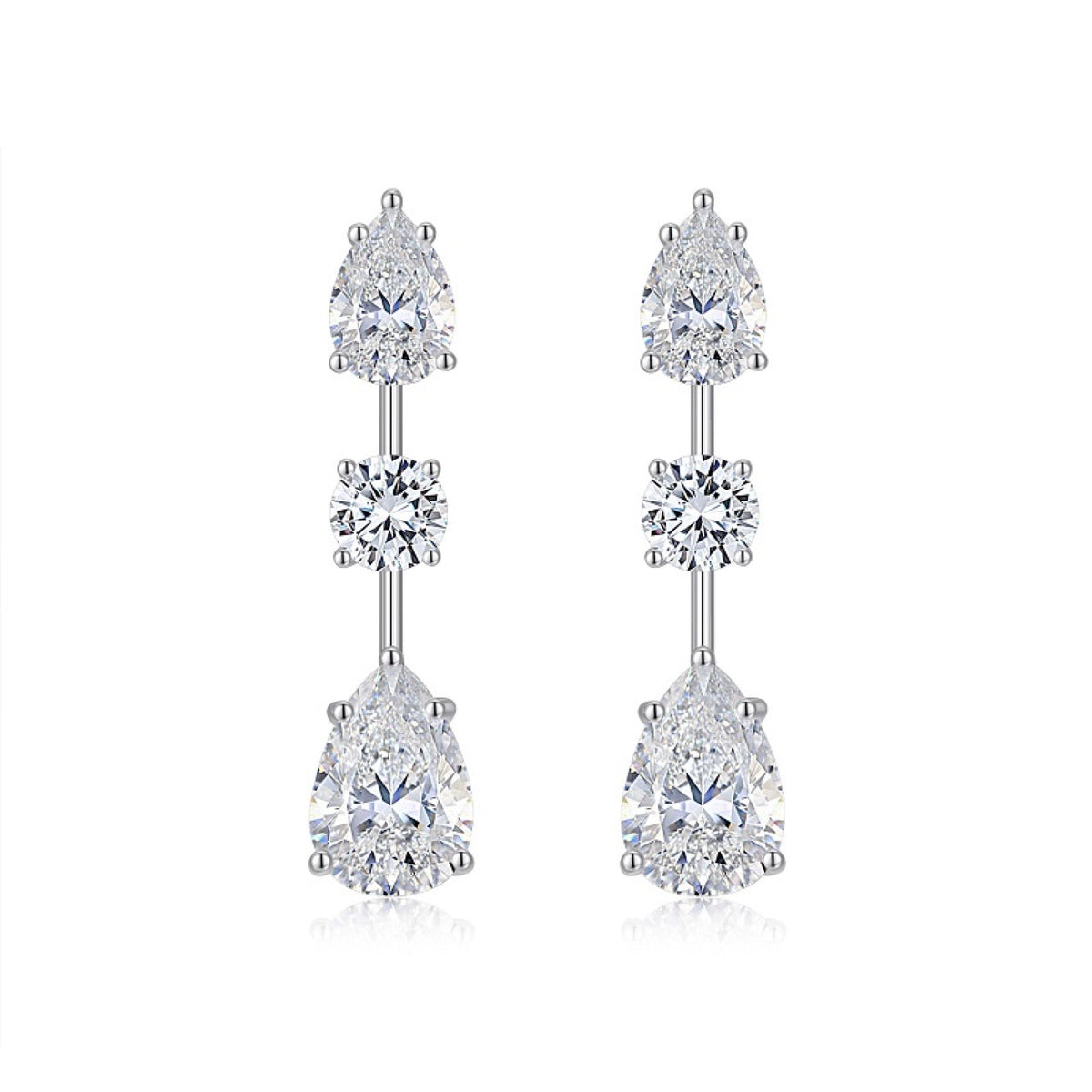 Rivolo Moissanite Three-Stone Drop Earrings in Sterling Silver