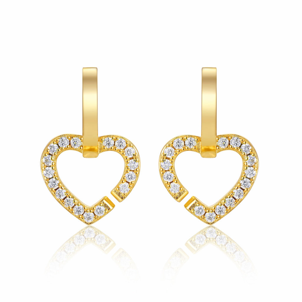 Amorino Moissanite Heart Drop Earrings in Gold-Tone Sterling Silver