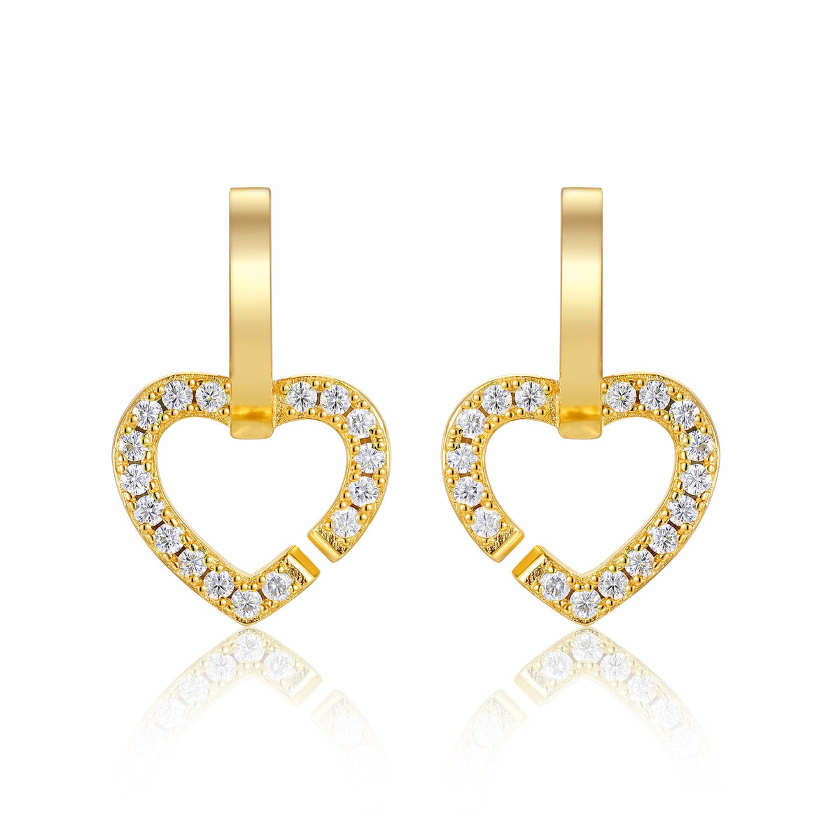 Amorino Moissanite Heart Drop Earrings in Gold-Tone Sterling Silver