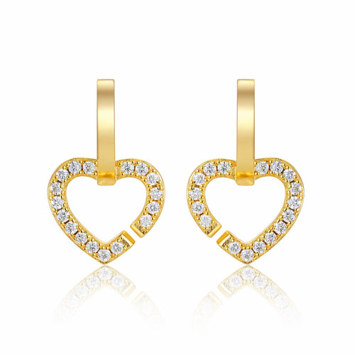 Amorino Moissanite Heart Drop Earrings in Gold-Tone Sterling Silver