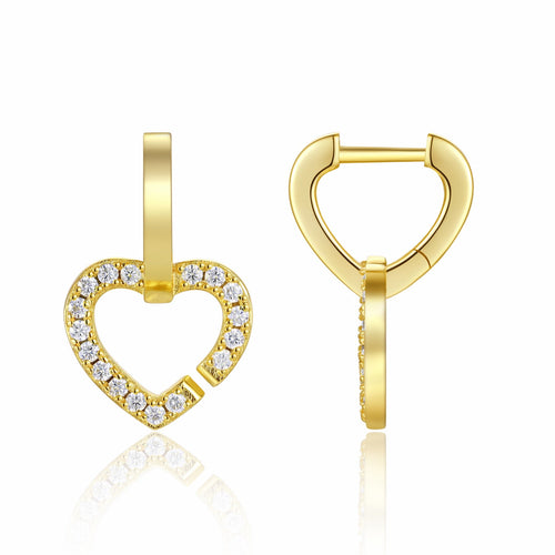 Amorino Moissanite Heart Drop Earrings in Gold-Tone Sterling Silver