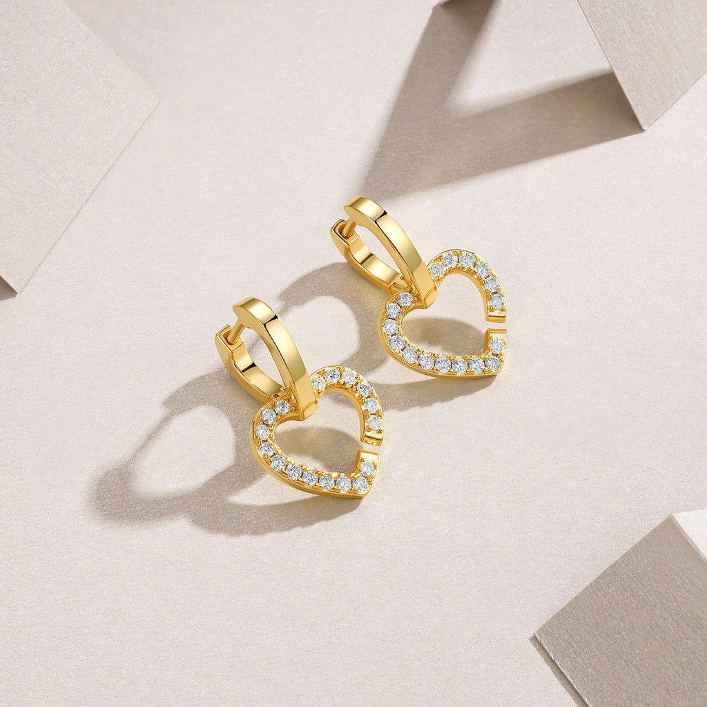 Amorino Moissanite Heart Drop Earrings in Gold-Tone Sterling Silver