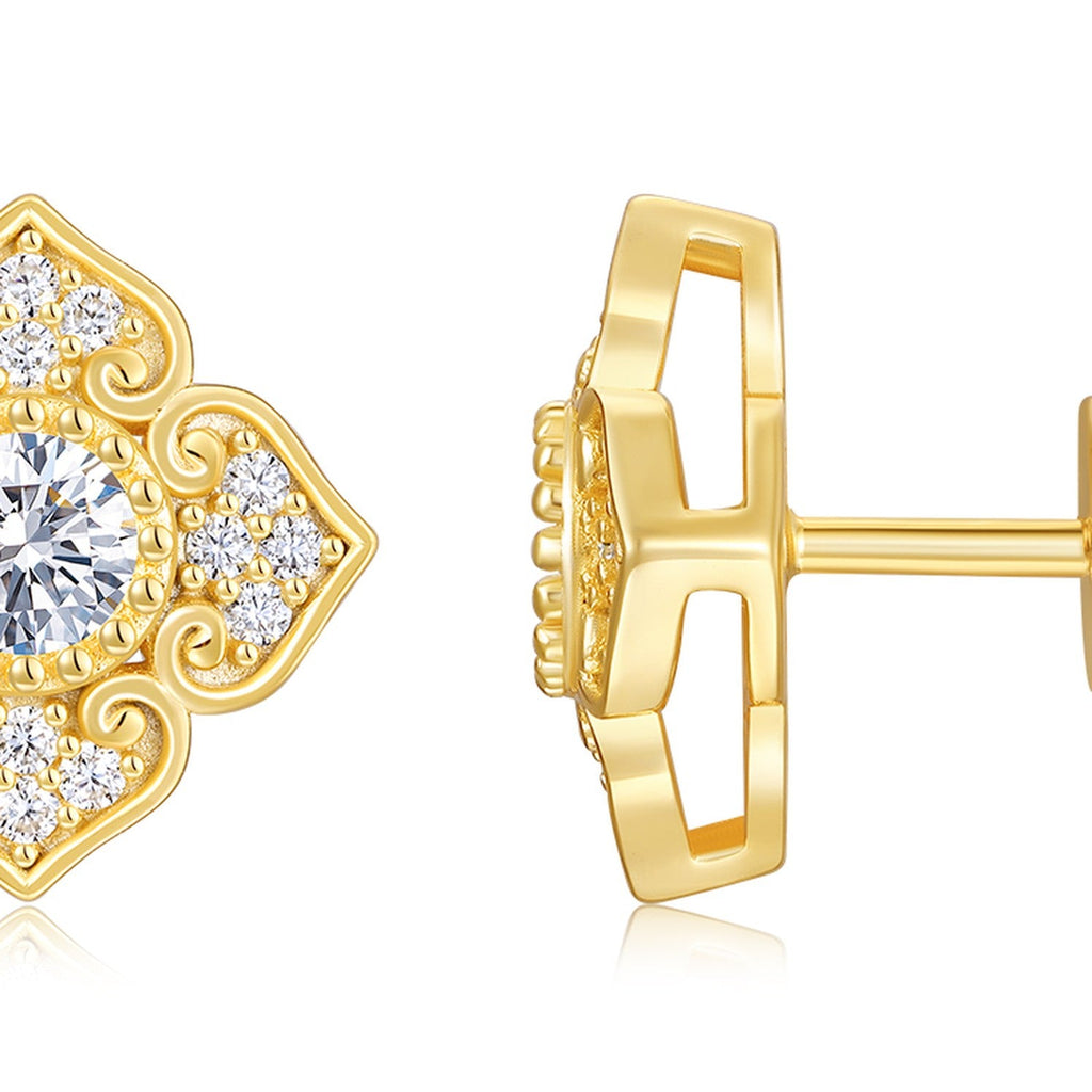 Fiorella Moissanite Flower Stud Earrings in Gold-Tone Sterling Silver