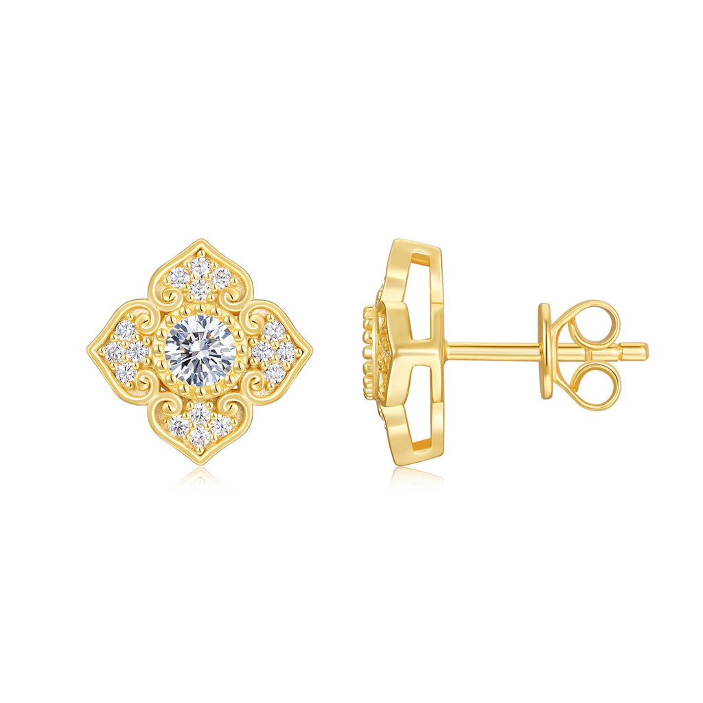 Fiorella Moissanite Flower Stud Earrings in Gold-Tone Sterling Silver