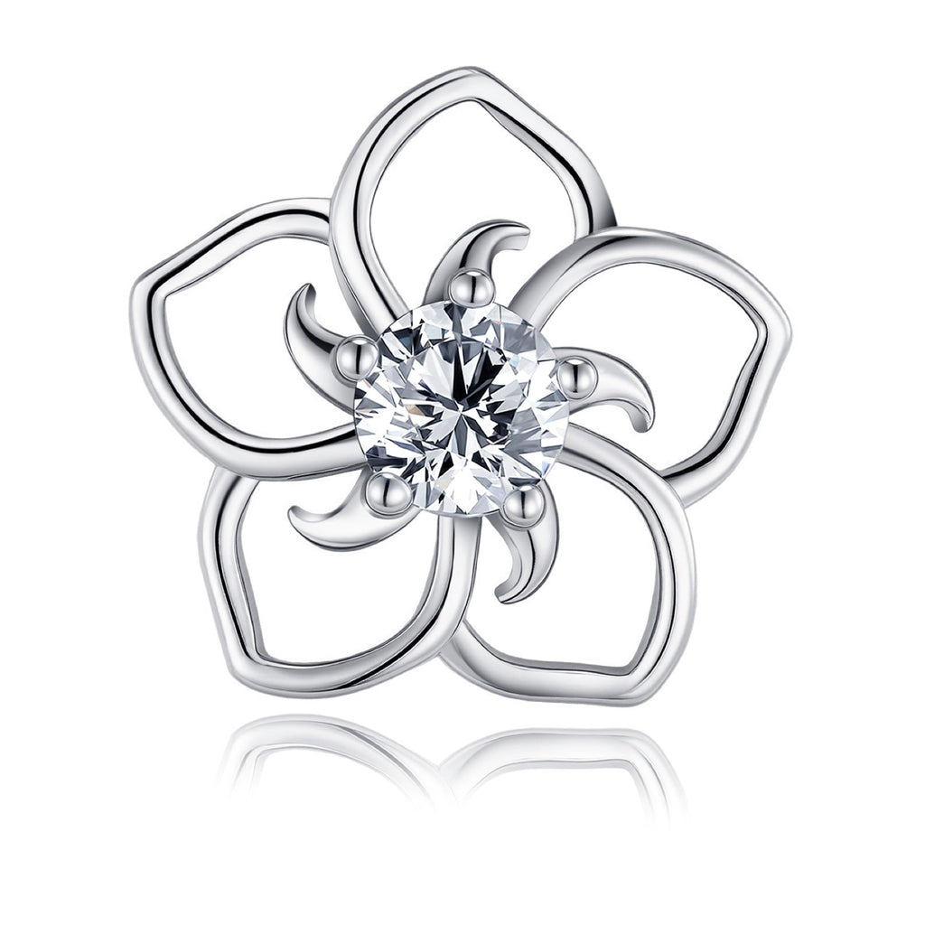 Plumeria Moissanite Flower Stud Earrings in Sterling Silver