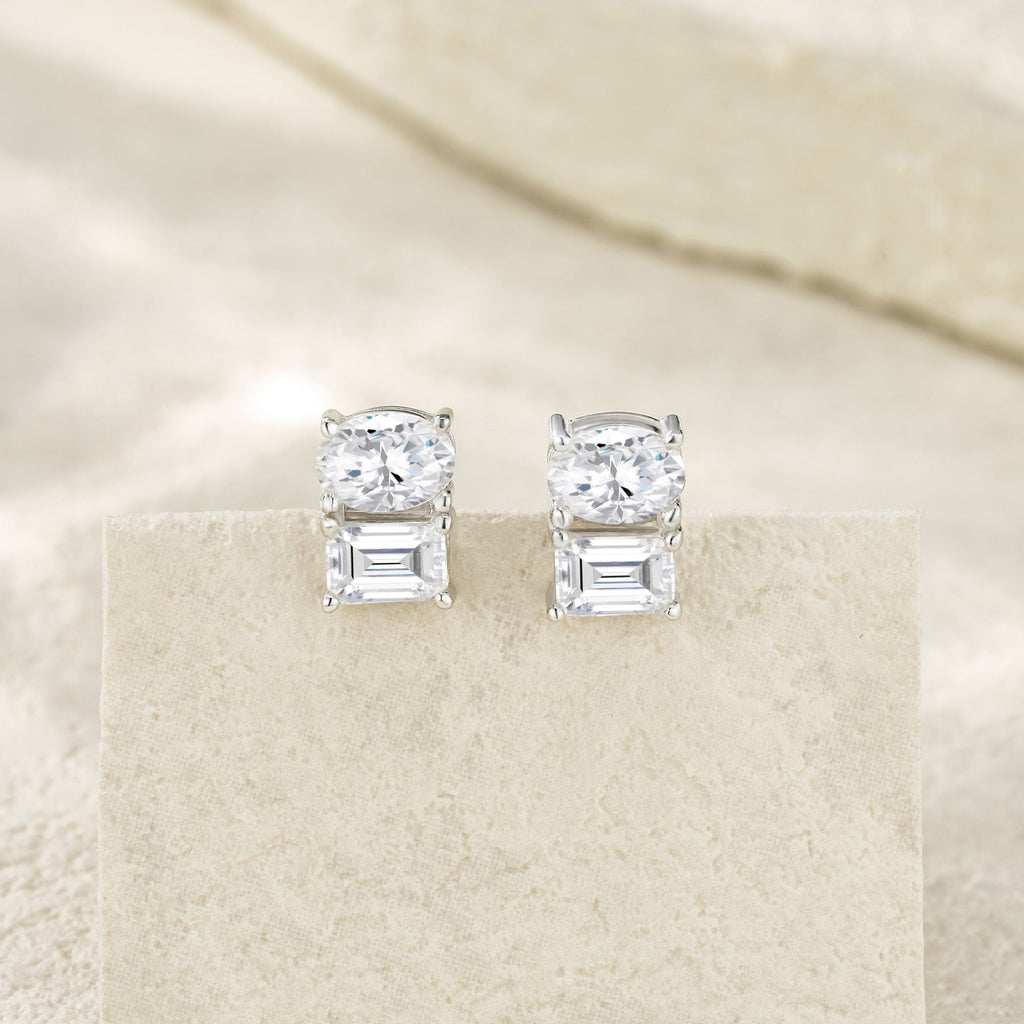 Colonna Moissanite Drop Stud Earrings in Sterling Silver