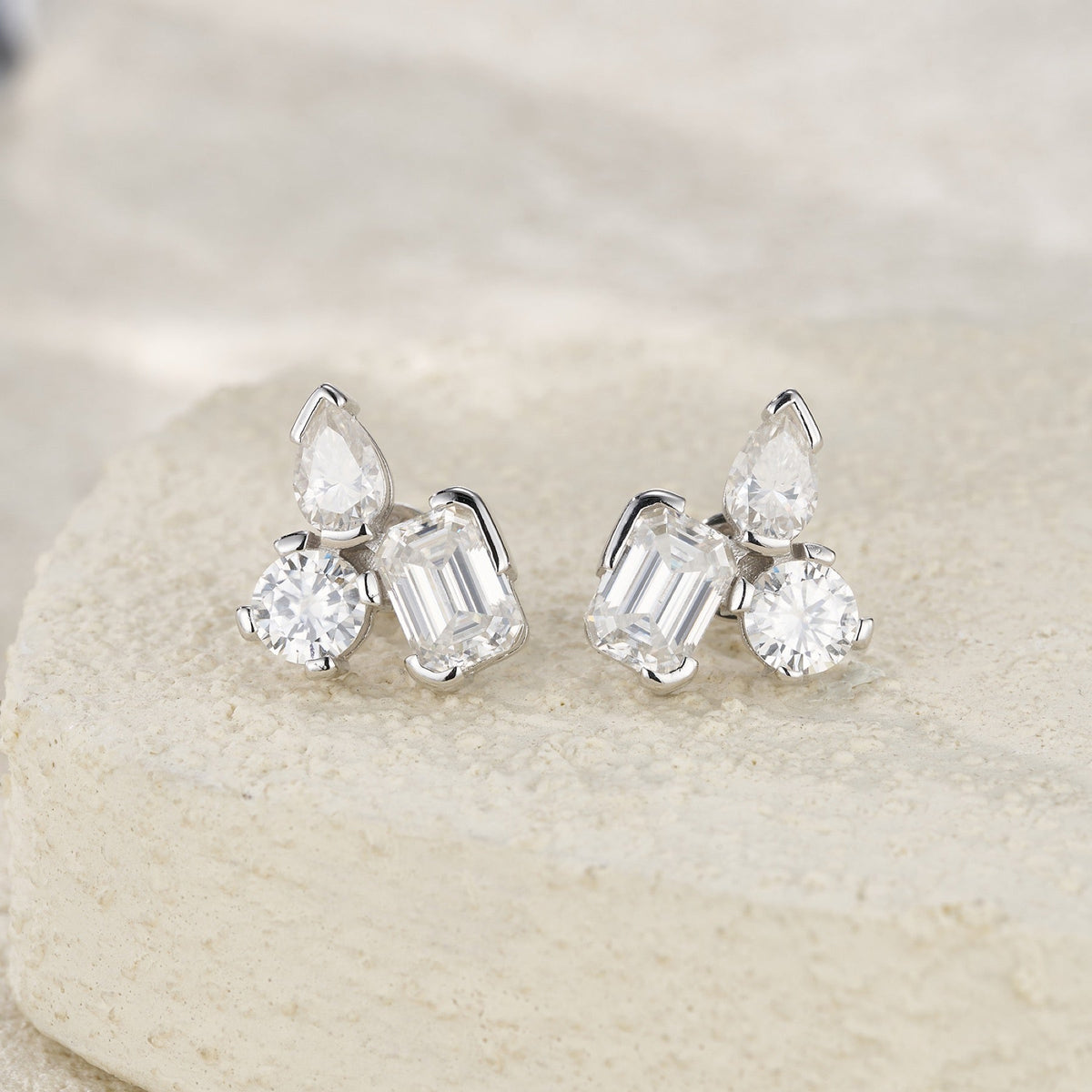 Mosaico Moissanite Cluster Stud Earrings in Sterling Silver