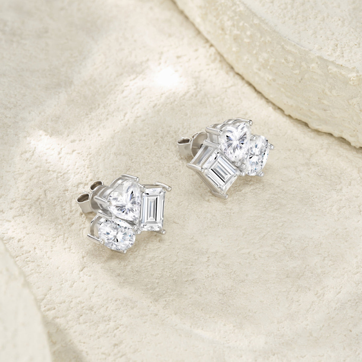 Cuoretto Moissanite Cluster Stud Earrings in Sterling Silver