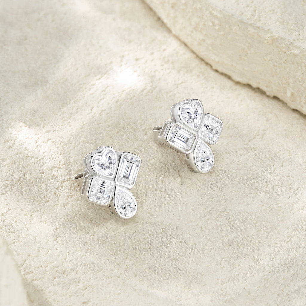 Quadricuore Moissanite Clover Stud Earrings in Sterling Silver