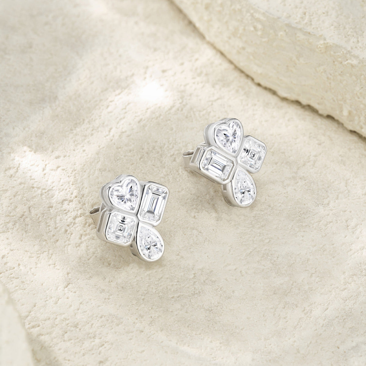 Quadricuore Moissanite Clover Stud Earrings in Sterling Silver