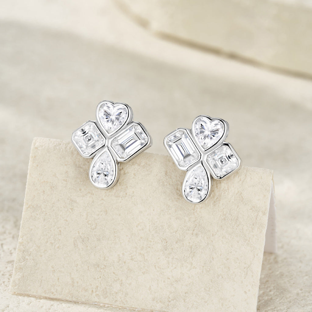 Quadricuore Moissanite Clover Stud Earrings in Sterling Silver