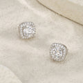 Reale 3 Carat Moissanite Halo Stud Earrings in Sterling Silver