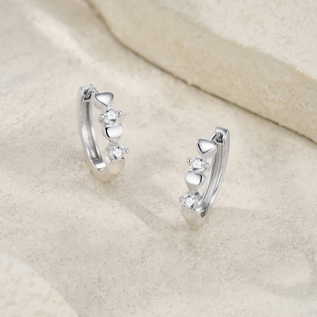Cuoricini Moissanite Huggie Hoop Earrings in Sterling Silver