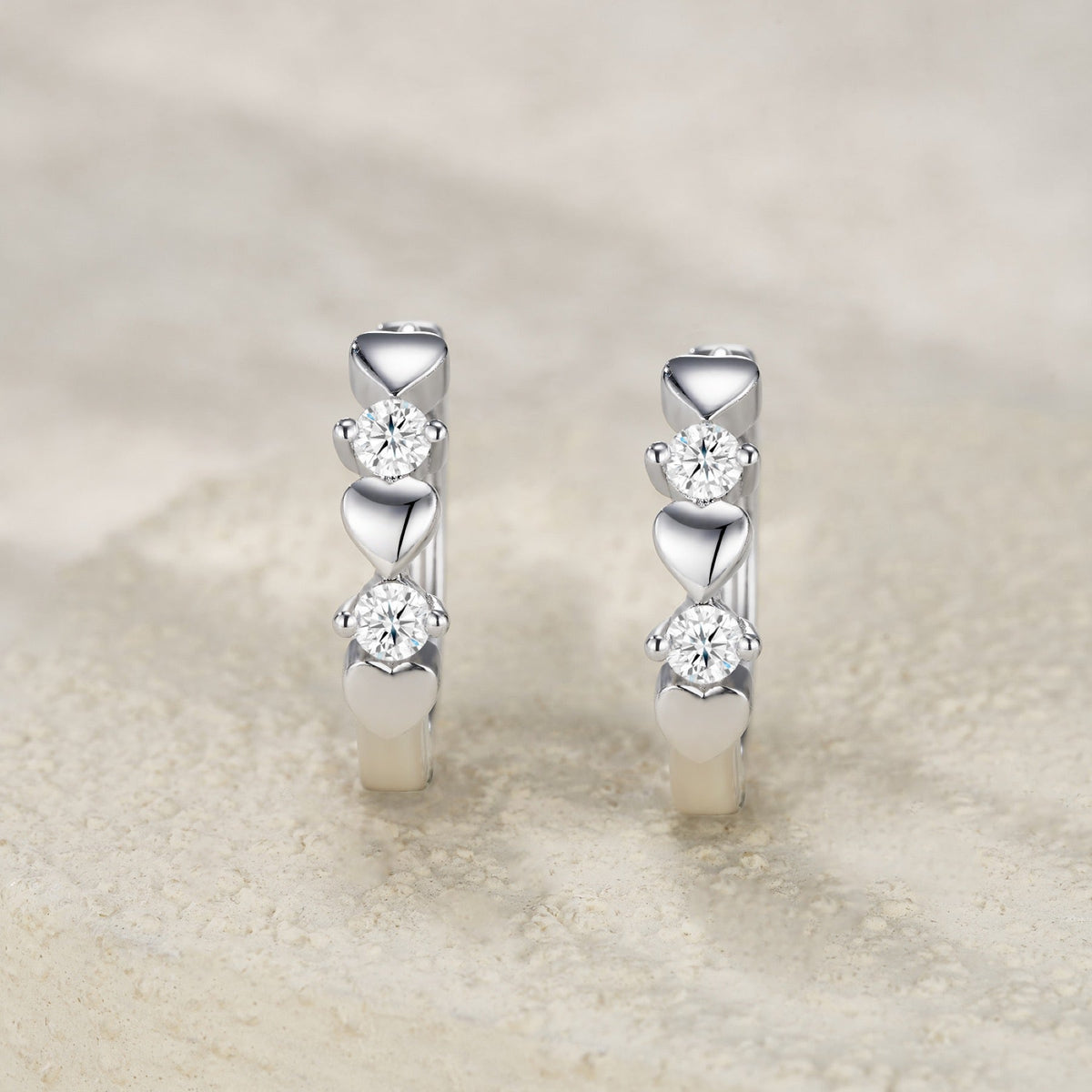 Cuoricini Moissanite Huggie Hoop Earrings in Sterling Silver