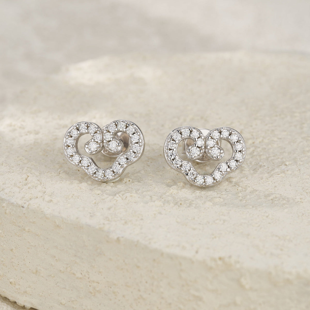 Intreccio Moissanite Heart Stud Earrings in Sterling Silver