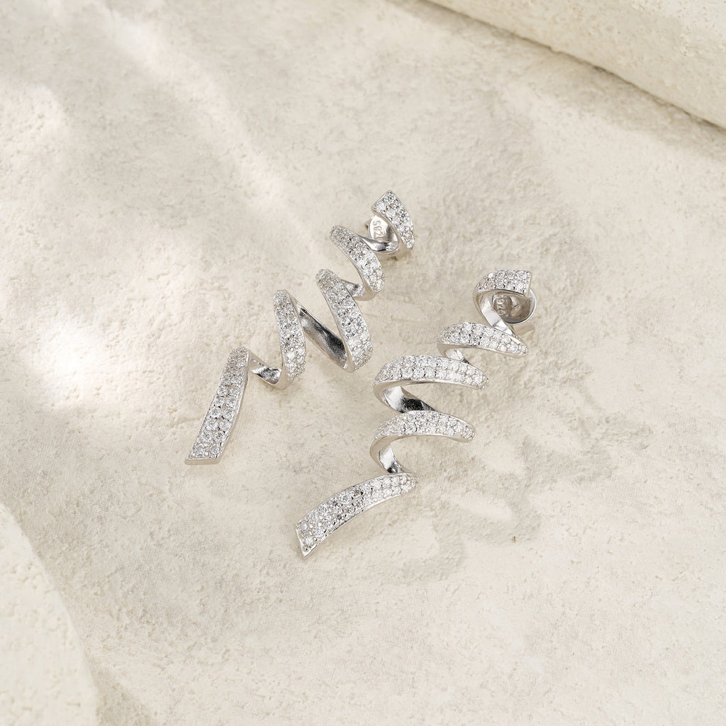 Voluta Moissanite Ear Climber Earrings in Sterling Silver
