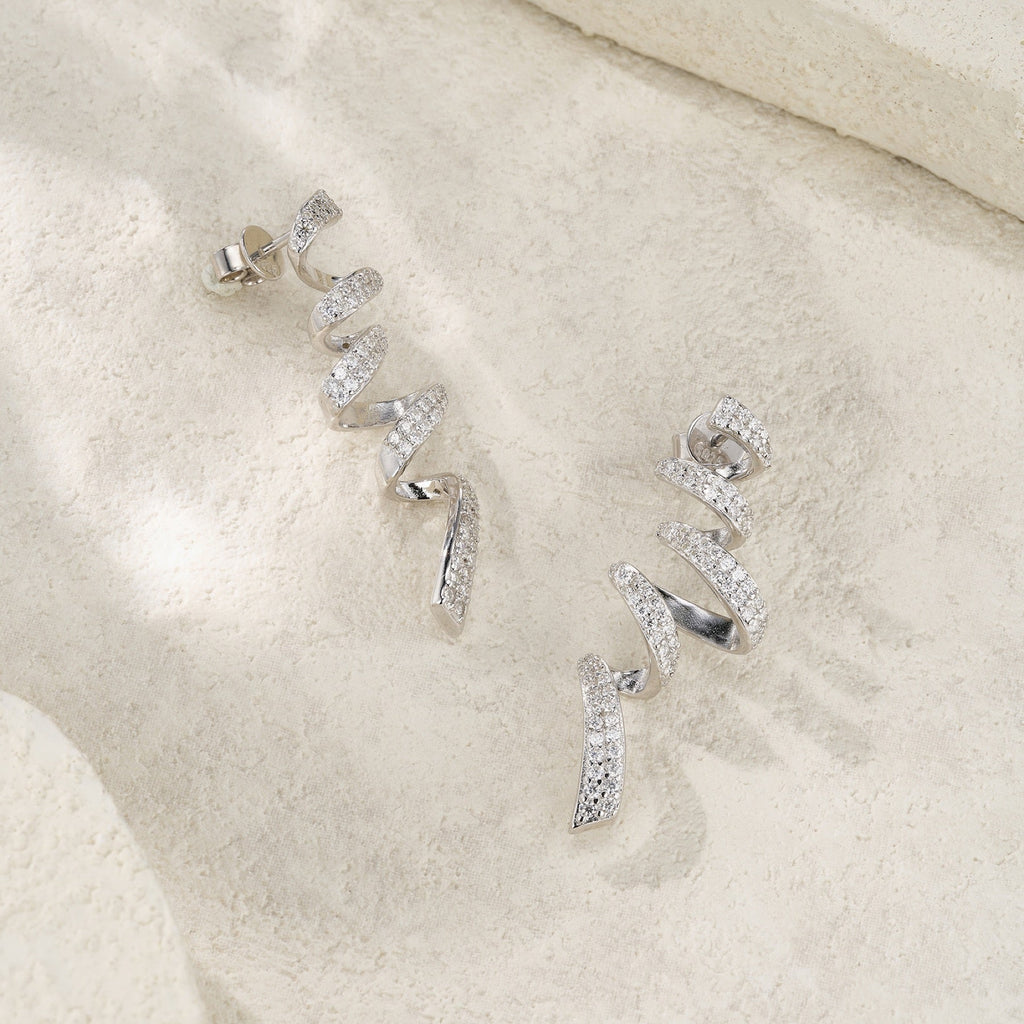 Voluta Moissanite Ear Climber Earrings in Sterling Silver