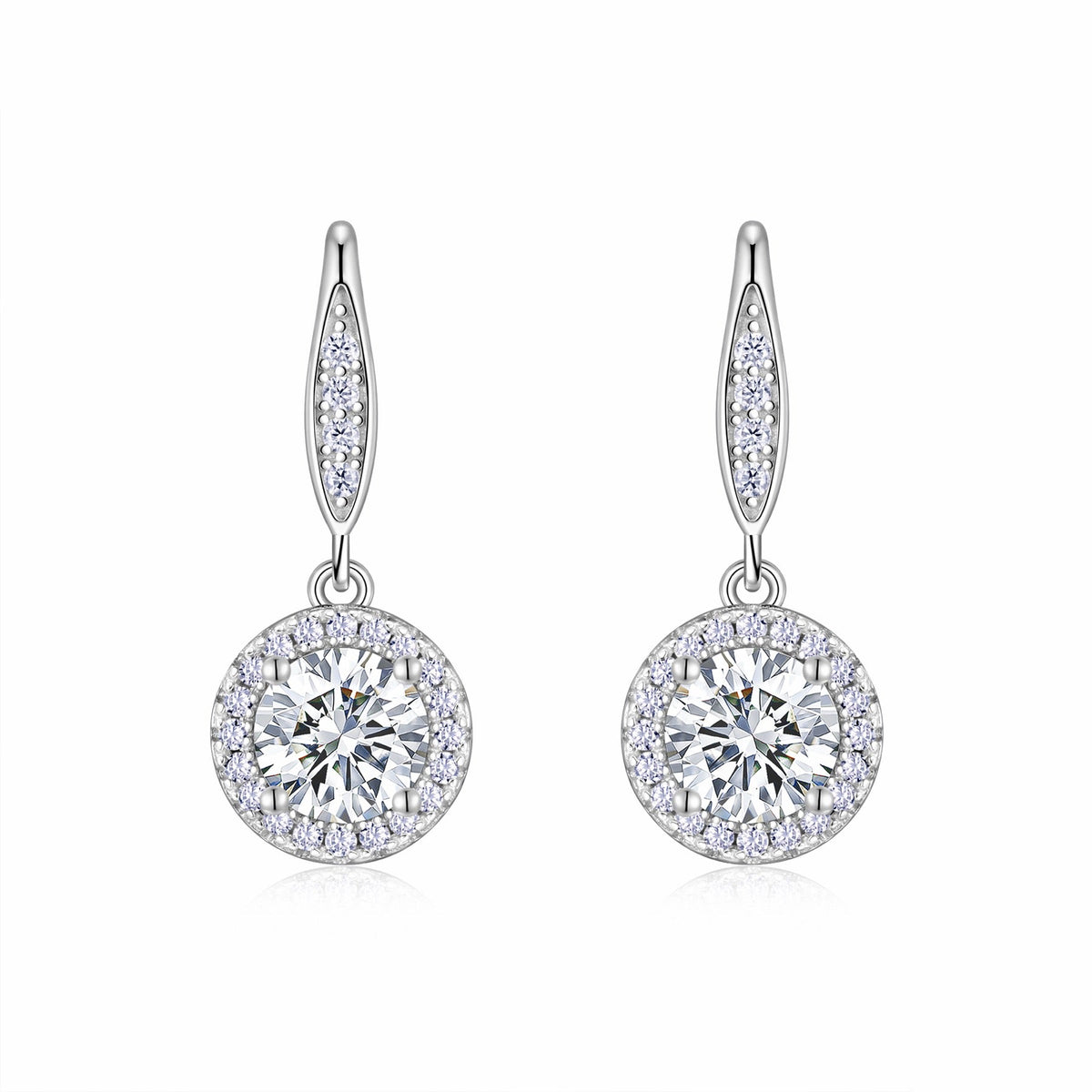 Aureola 1 Carat Moissanite Halo Drop Earrings in Sterling Silver