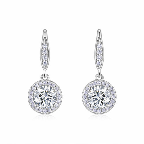 Aureola 1 Carat Moissanite Halo Drop Earrings in Sterling Silver