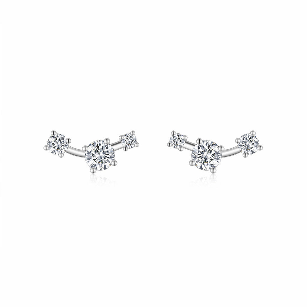 Ascesa Moissanite Climber Stud Earrings in Sterling Silver