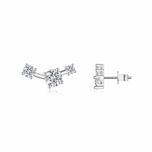 Ascesa Moissanite Climber Stud Earrings in Sterling Silver