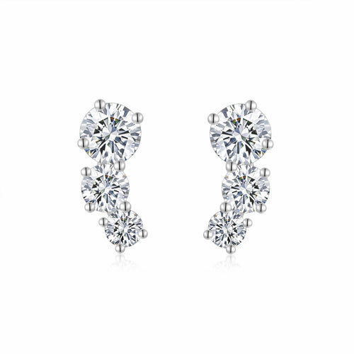 Arcata Moissanite Climber Stud Earrings in Sterling Silver