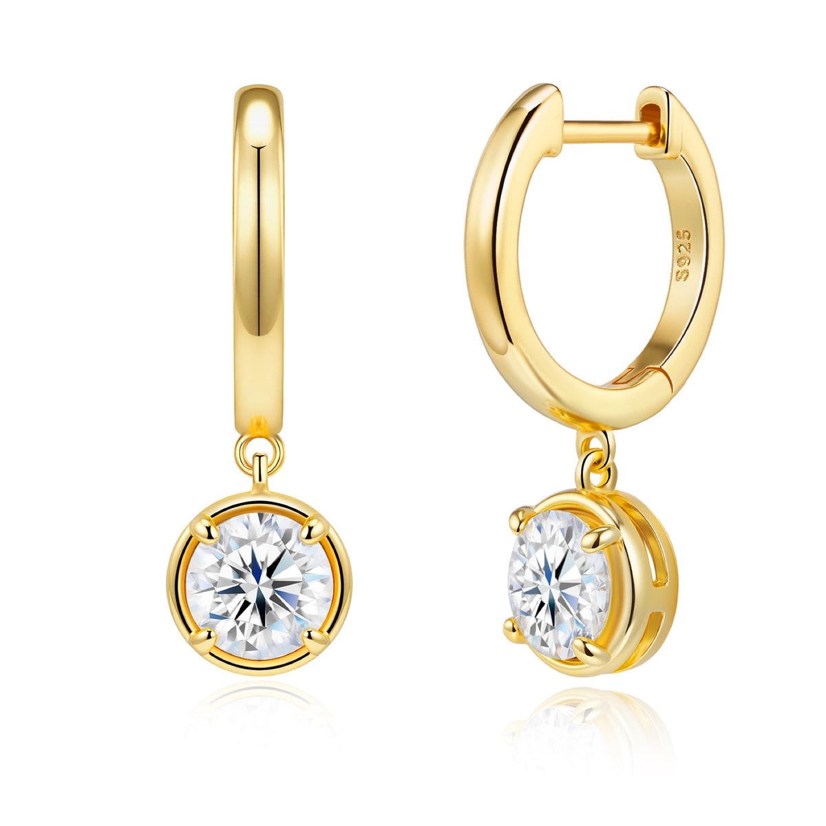 Rotonda Moissanite Drop Huggie Hoop Earrings in Gold-Tone Sterling Silver