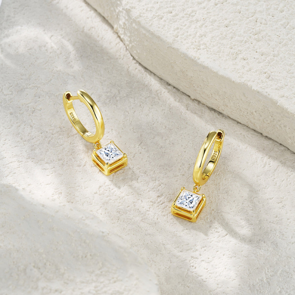 Quadretta Moissanite Drop Huggie Hoop Earrings in Gold-Tone Sterling Silver