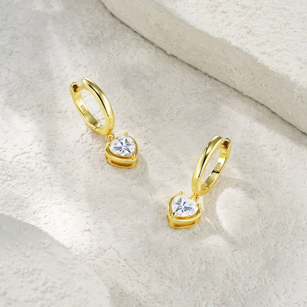 Cuorino Heart-Cut Moissanite Drop Huggie Hoop Earrings in Gold-Tone Sterling Silver