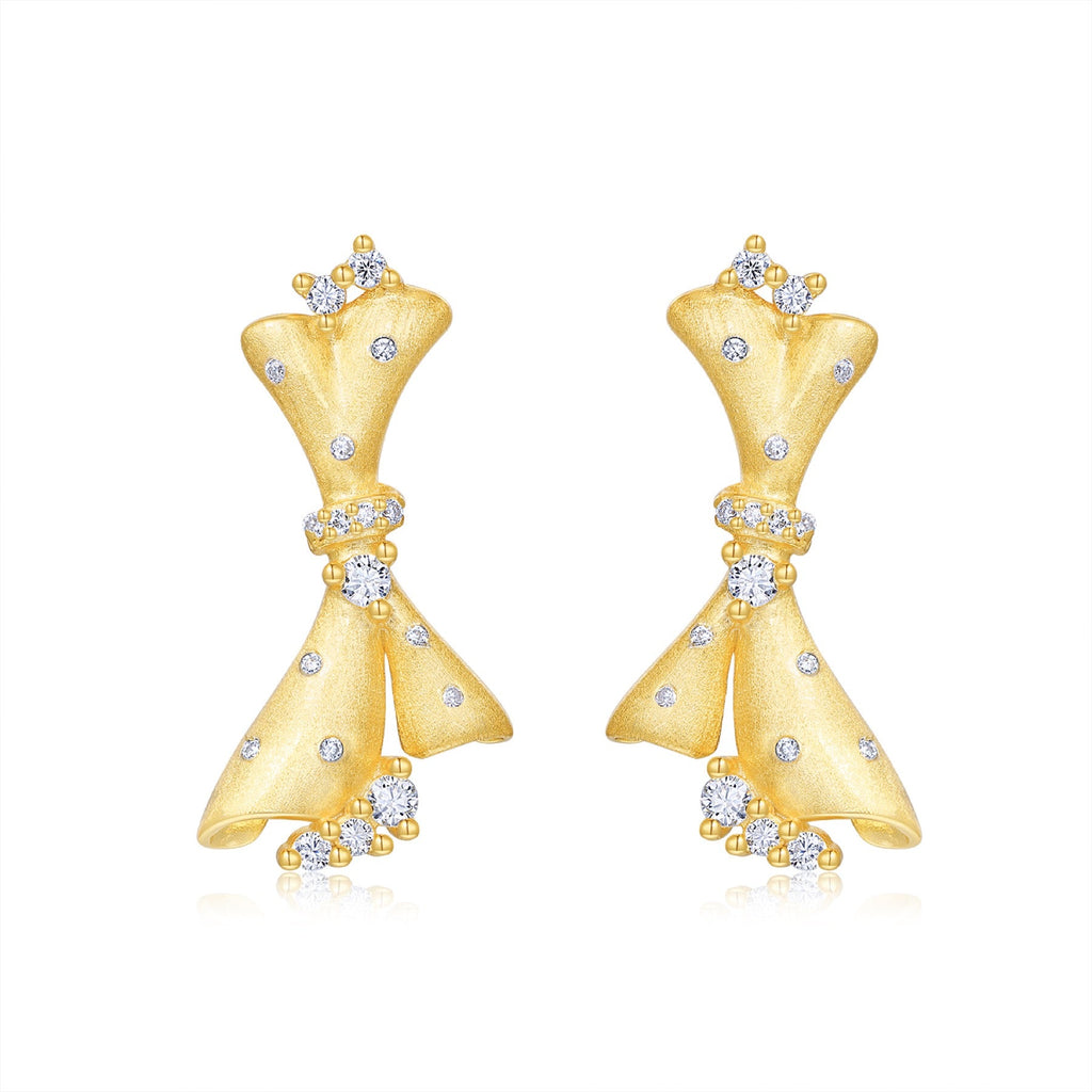 Cravatta Moissanite Bow Stud Earrings in Gold-Tone Sterling Silver